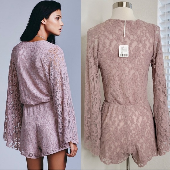 FREE PEOPLE Lace Romper In Mauve XS - Picture 2 of 11